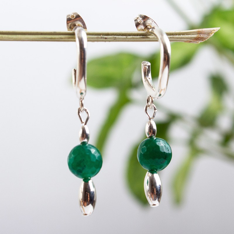 Modern Green Agate and Sterling Silver Half Hoop Earrings, "Verdant Sea"