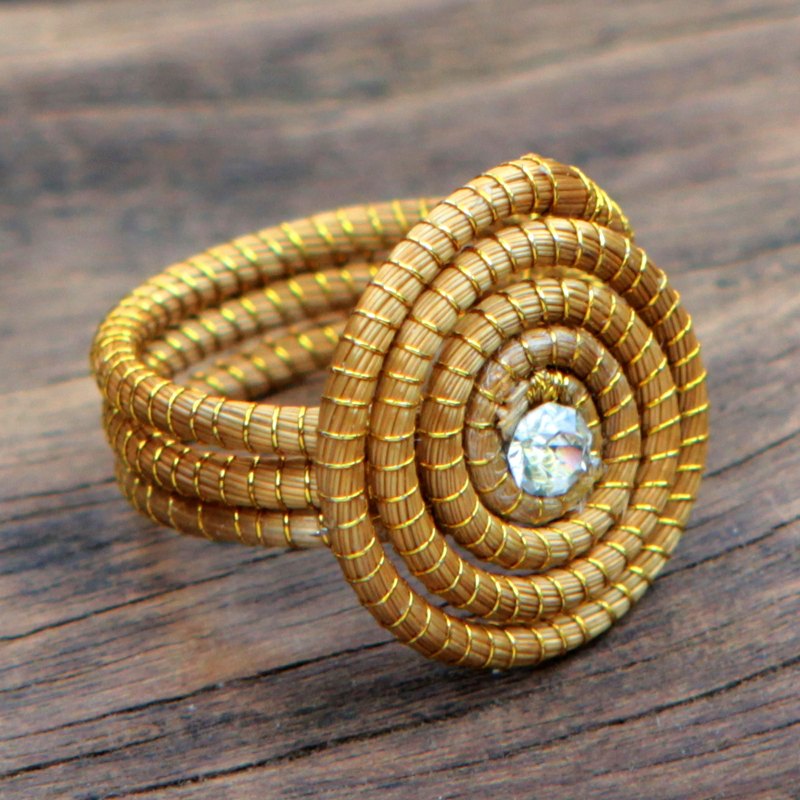 Sparkling Golden Grass Cocktail Ring Crafted by Hand, "Jalapão Evolution"