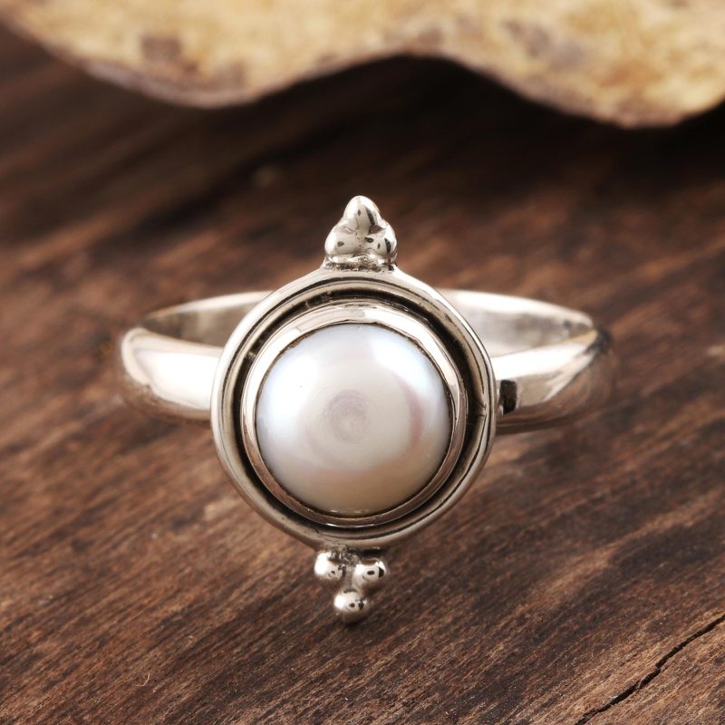 Luminous Cultured White Pearl Ring, "Moon Memory"