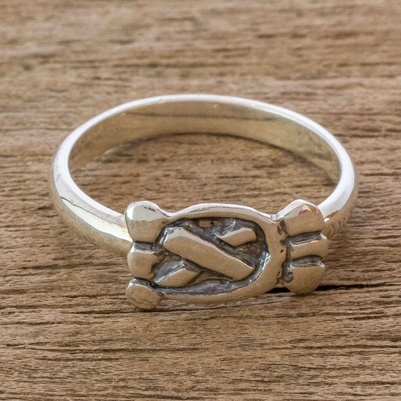 Mayan Silver Date Glyph for Hunters & Fishermen Unisex Ring, "Hunters and Fishermen"