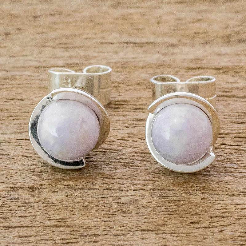Lilac Jade Stud Earrings from Guatemala, "Lilac Magic Silhouette"