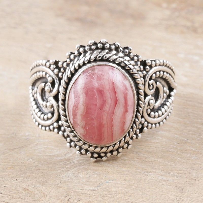 Unique Rhodochrosite Cocktail Ring for Women, "Positively Rosy"
