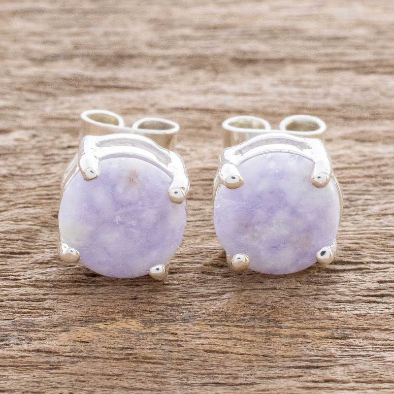 Small Lilac Jade and Sterling Silver Stud Earrings, "Maya Sweets in Lilac"