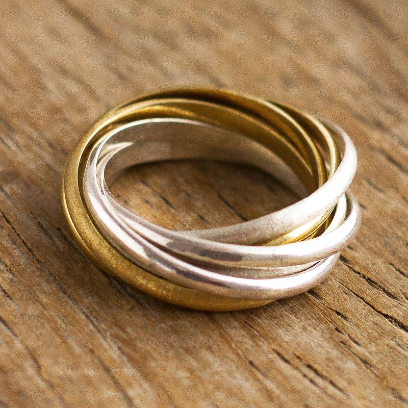 Mixed Metal Multi-Band Ring in Sterling Silver and 18k, "Seven Circles"