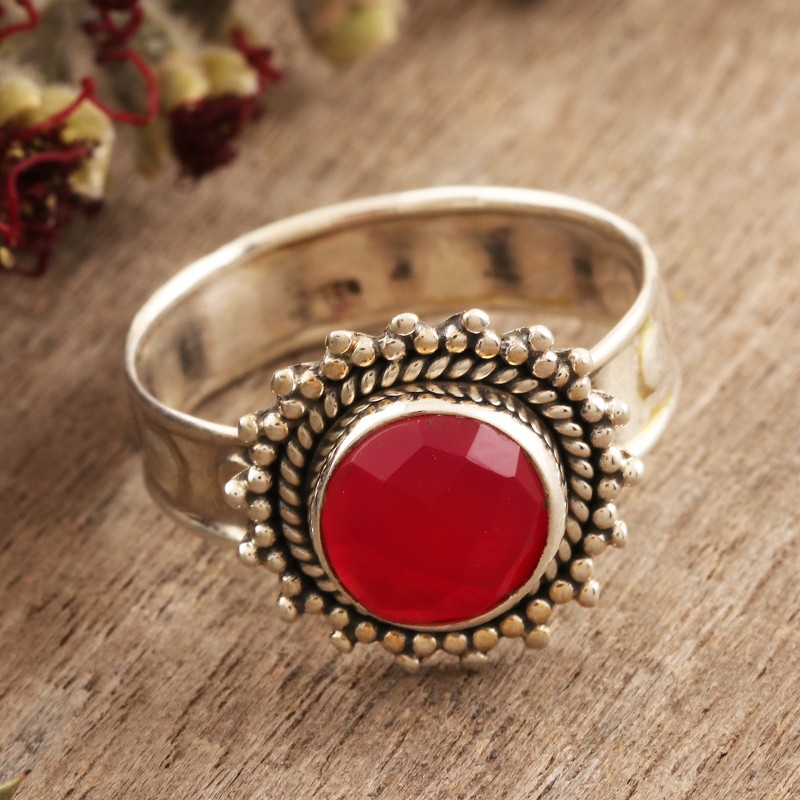 Pink Chalcedony Sterling Silver Ring, "Faceted Flower"