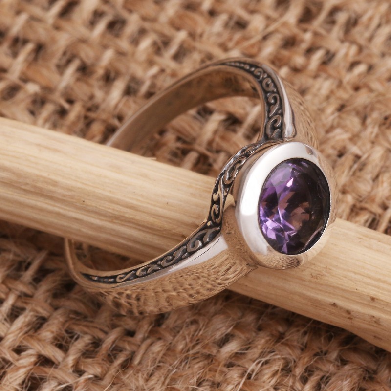 Amethyst Solitaire Sterling Silver Ring, "The Life Within"