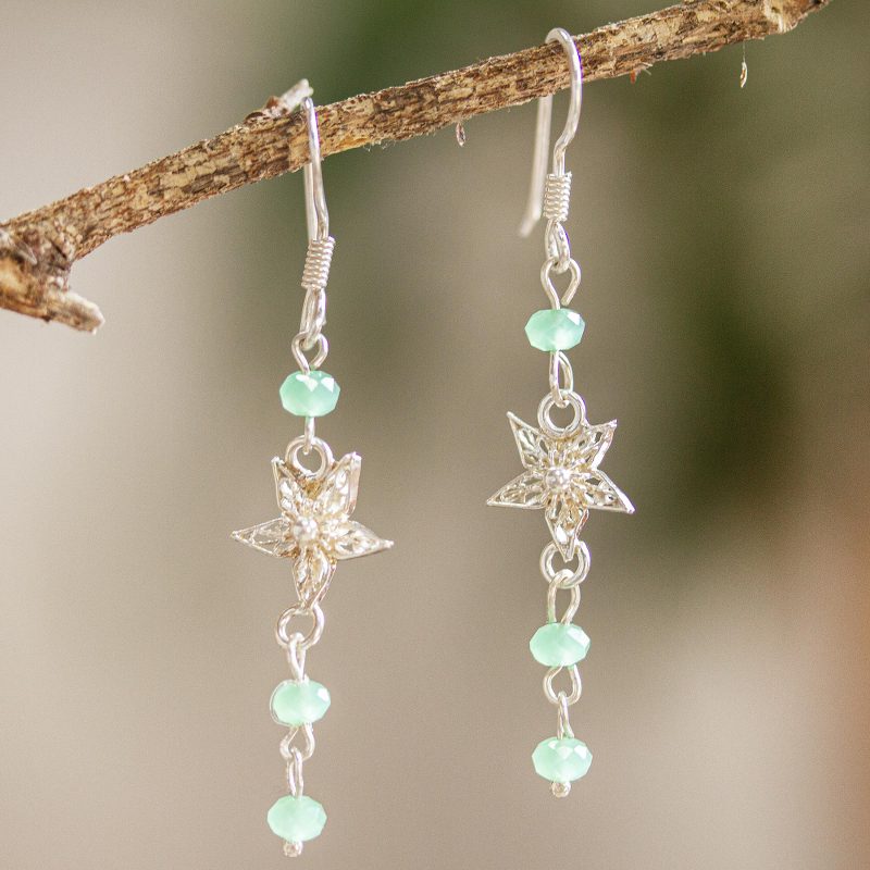Sterling Silver Filigree and Czech Crystal Dangle Earrings, "Primavera"