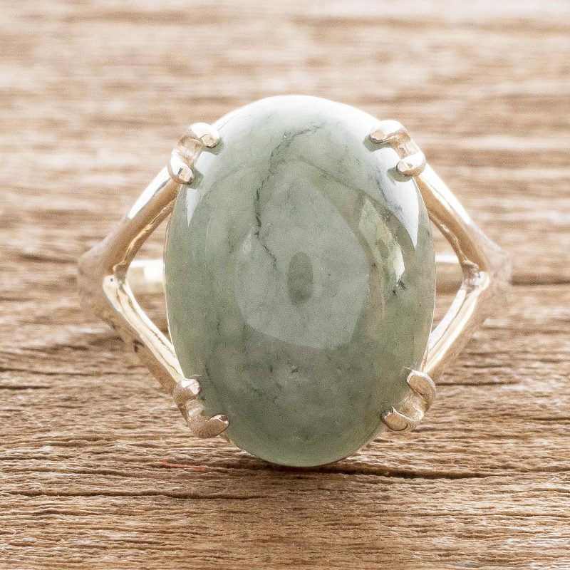 Sterling and Jade Cabochon Ring, "Delicate Green"