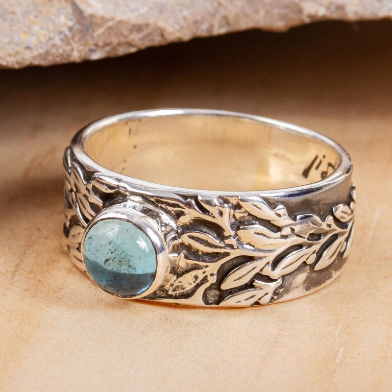 Leaf Motif Blue Topaz Ring, "Leaf Encounter"