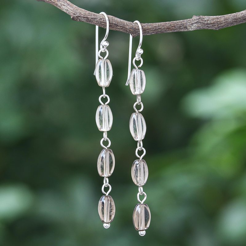 Smoky Quartz and Sterling Silver Dangle Earrings, "Cloudy Morning"