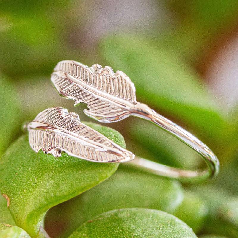 Mexican Taxco Sterling Silver Banana Leaves Wrap Ring, "Tropical Foliage"