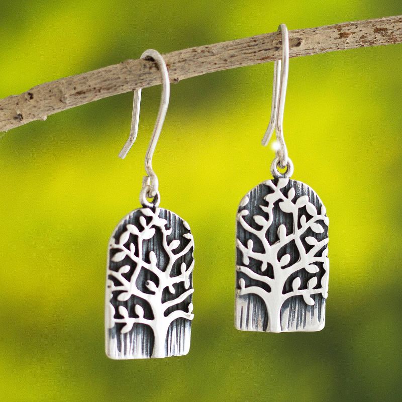 925 Sterling Silver Tree of Life Dangle Earrings from Peru, "Sacred Tree of Life"