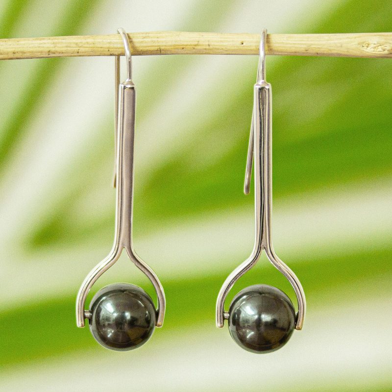 Modern Fine Silver Drop Earrings from Mexico, "Nocturne Pendulum"