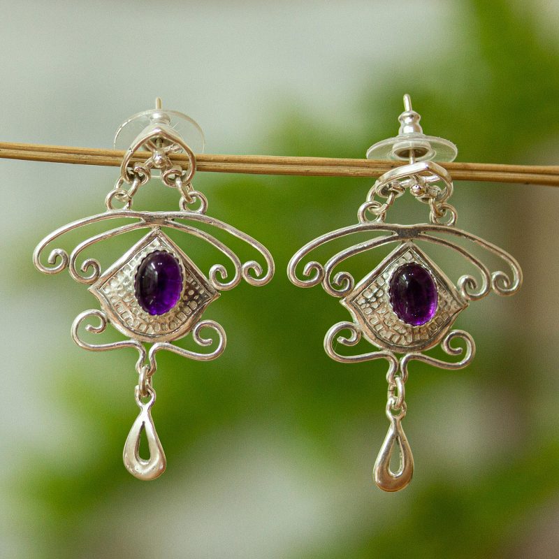 Amethyst and Sterling Silver Dangle Earrings from Mexico, "Wondrous Desire"