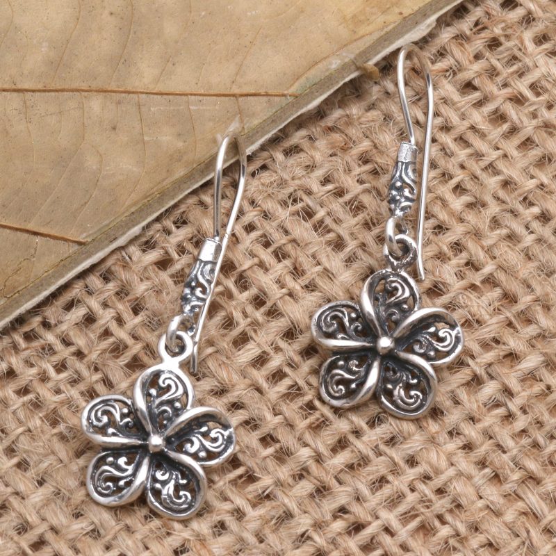 Sterling Silver Frangipani Dangle Earrings, "Twirling Frangipani"