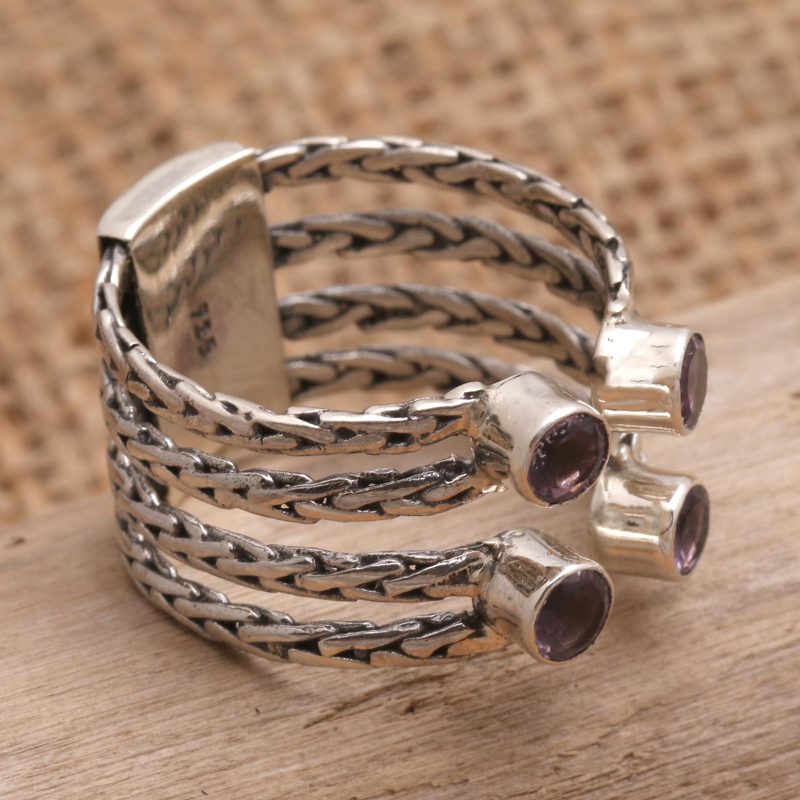 Amethyst and Sterling Silver Cocktail Ring, "Crab Eyes"