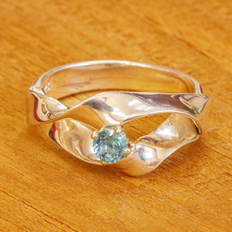 925 Sterling Silver and Blue Topaz Ring from Mexico, "Deepness"