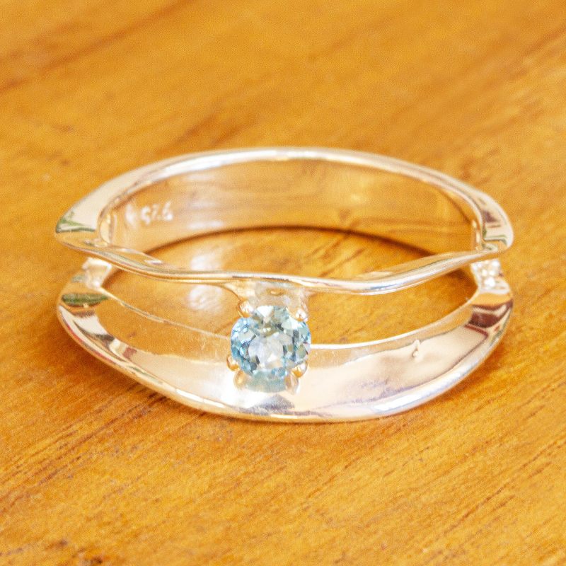 925 Sterling Silver and Topaz Ring from Mexico, "Deep Waves"