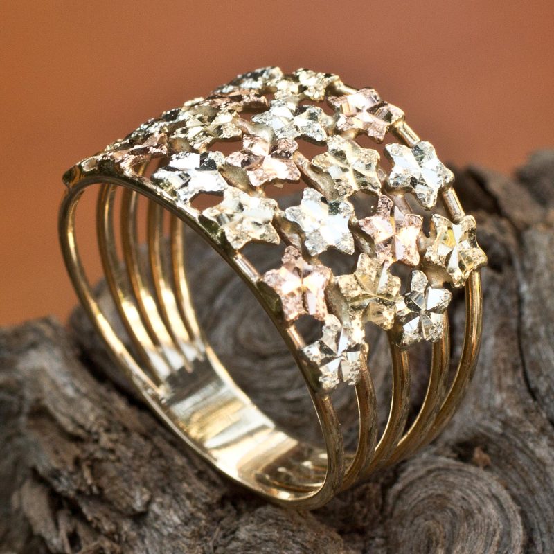 White Rose and Yellow 10k Gold Star Ring, "Starlit Horizon"