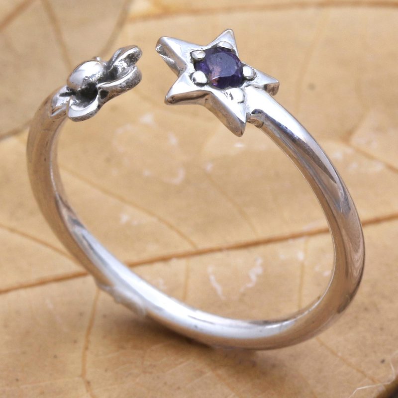 Amethyst and Sterling Silver Wrap Ring, "Dark Garden"