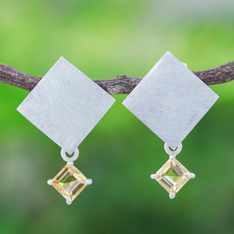 Sterling Silver and Citrine Dangle Earrings, "Special Day"