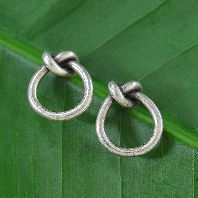 Karen Silver Infinity Knot Button Earrings, "Forever Knot"