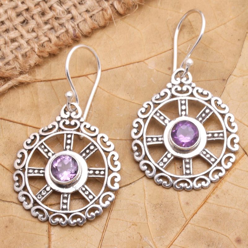 Amethyst and Sterling Silver Dangle Earrings, "Third Eye"