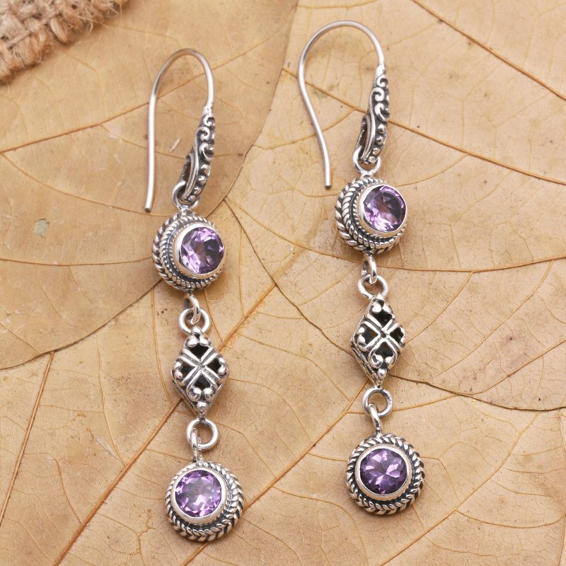 Amethyst and Sterling Silver Dangle Earrings, "Double Act in Purple"