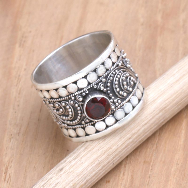 Sterling Silver and Garnet Band Ring, "Young People"