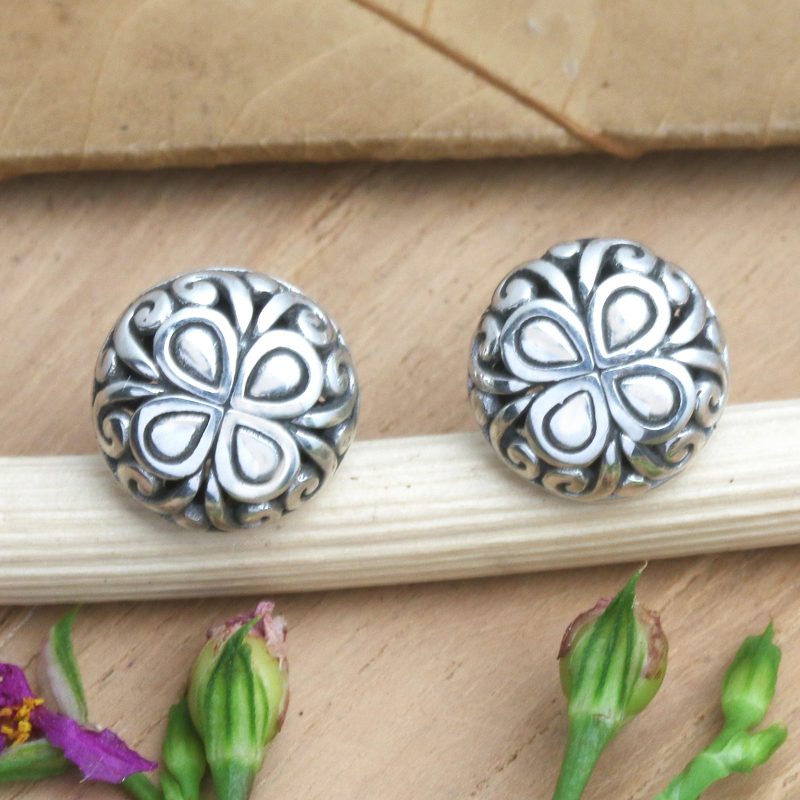 Hand Crafted Sterling Silver Stud Earrings, "Wise Woman"