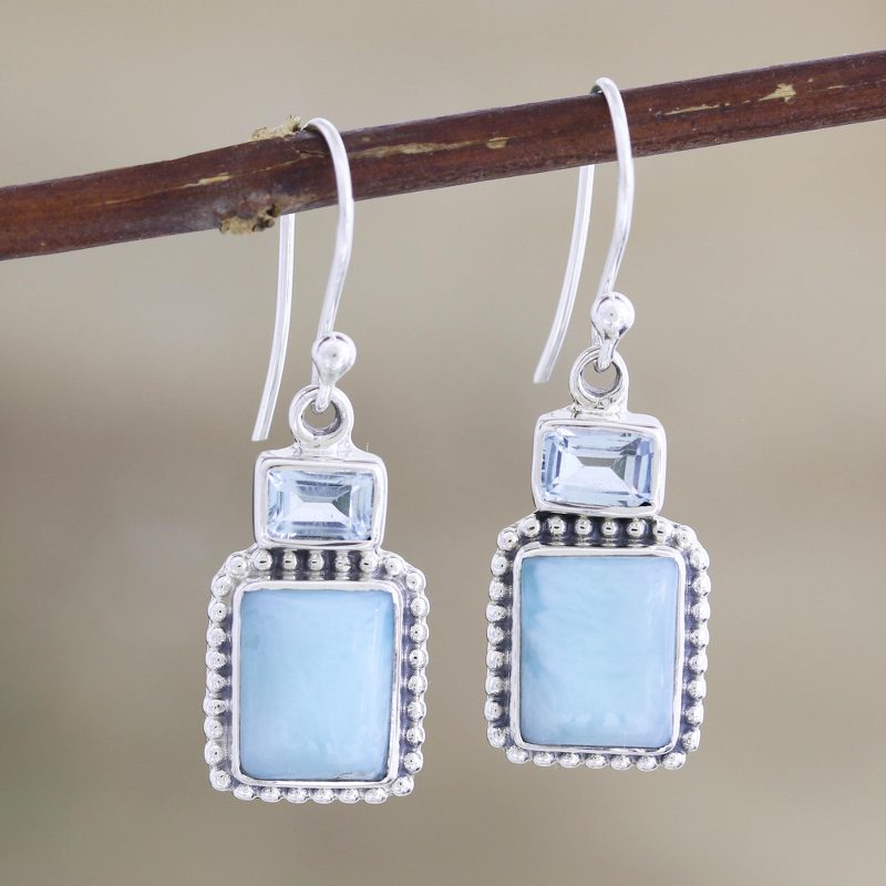 Larimar and Blue Topaz Dangle Earrings, "Beyond Bliss"