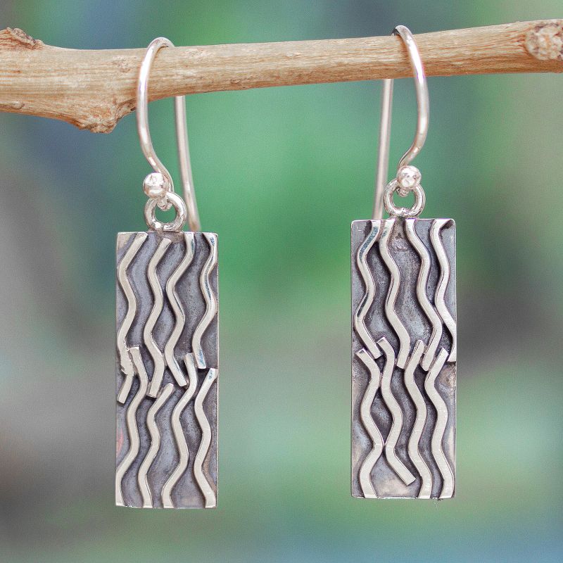 950 Silver Rectangular Dangle Earrings from Taxco Mexico, "Interweaving"