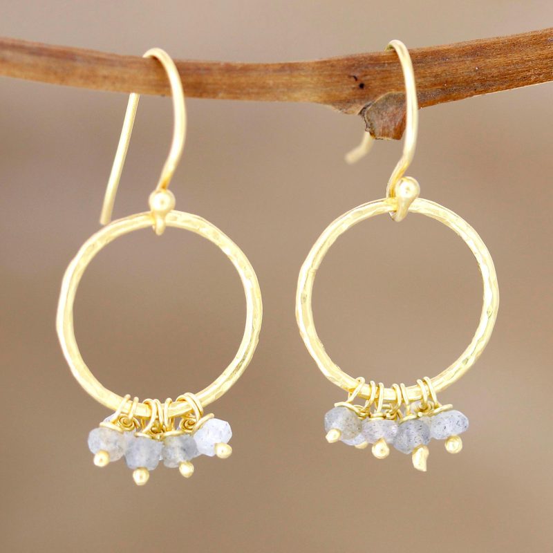 22k Gold Plated Earrings with Labradorite, "Dancing Beauty"