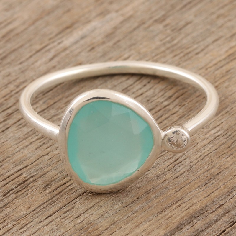 Sterling Silver Chalcedony Cocktail Ring from India, "Sea Queen"