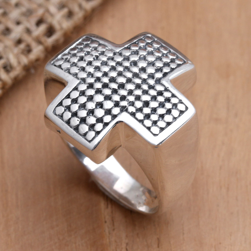 Men's Sterling Cross Ring, "Saving Grace"