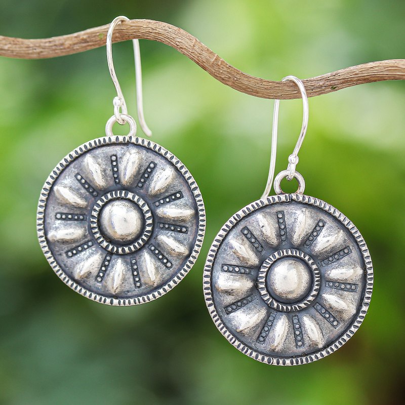 Hill Tribe 950 Silver Earrings, "Classic Wheel"