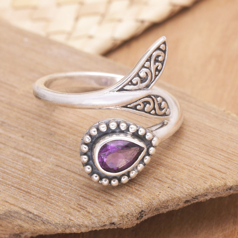 Amethyst and Sterling Silver Cocktail Ring Crafted in Bali, "Dolphin Tale in Purple"