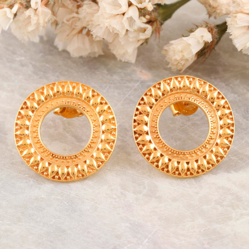 22k Gold-Plated Sterling Silver Drop Earrings with Leaves, "Loop of Leaves"
