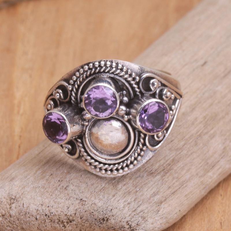 Sterling Silver Amethyst Cocktail Ring from Bali, "Majestic Queen"