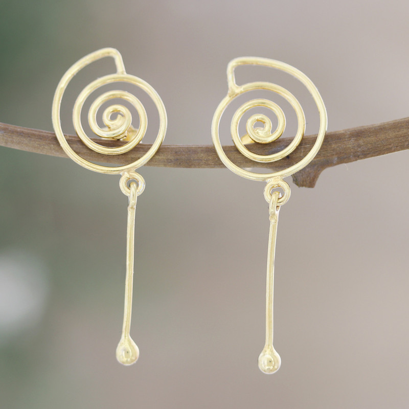14k Gold-Plated Dangle Earrings with Seashells from India, "Marine Twist"