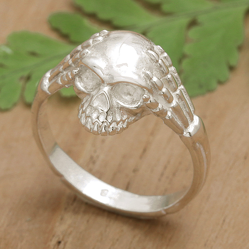 Unisex Sterling Silver Skull Cocktail Ring Crafted in Bali, "Skull Power"