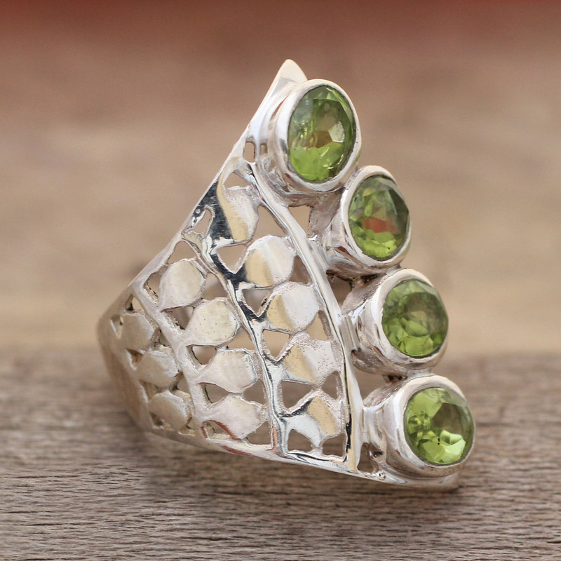 Sterling Silver Cocktail Ring with 4-Carat Peridot Gems, "Glorious Fortune"