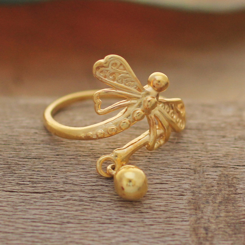 22k Gold-Plated Sterling Silver Dragonfly Cocktail Ring, "Dragonfly Realm"