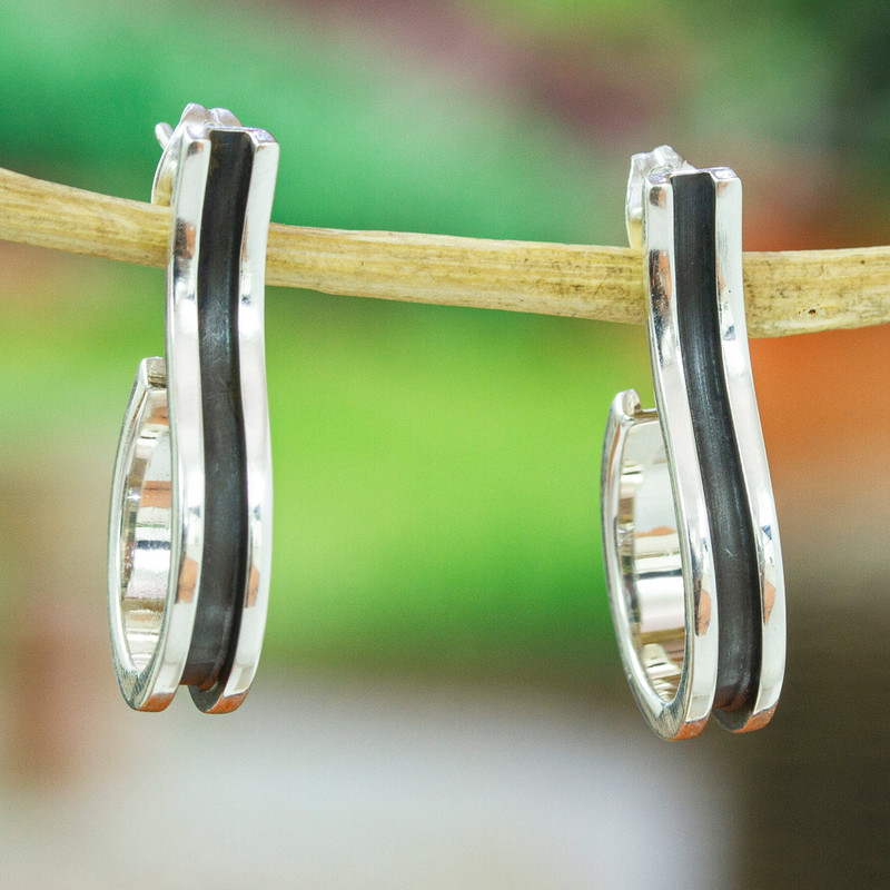 Modern Abstract Silver Drop Earrings Crafted in Mexico, "Abstract Fruits"