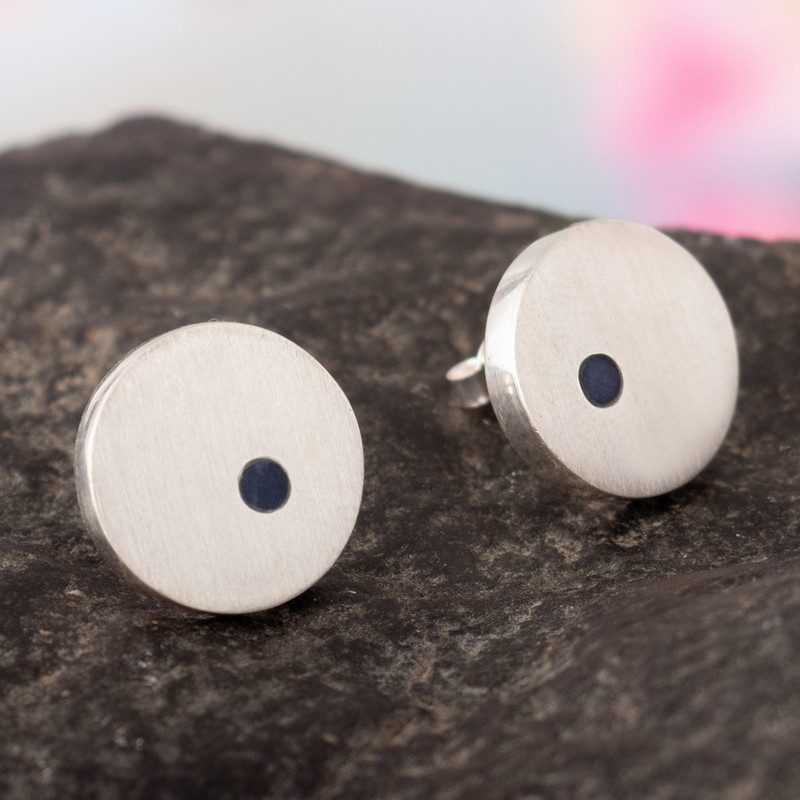 Sterling Silver Button Earrings with Round Sodalite Gems, "Creativity Points"
