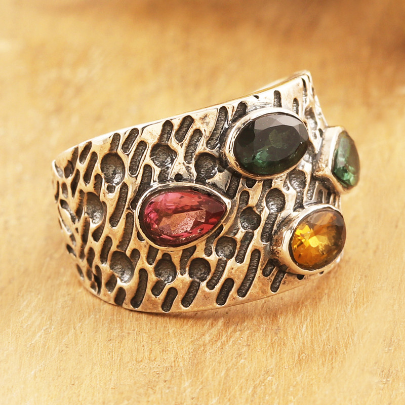 Sterling Silver Domed Ring with Two-Carat Tourmaline Gems, "Creative Souls"