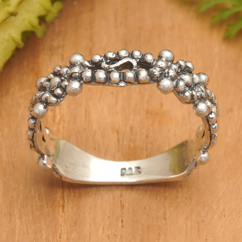 Sterling Silver Band Ring in a Combination Finish from Bali, "Radiant Defender"