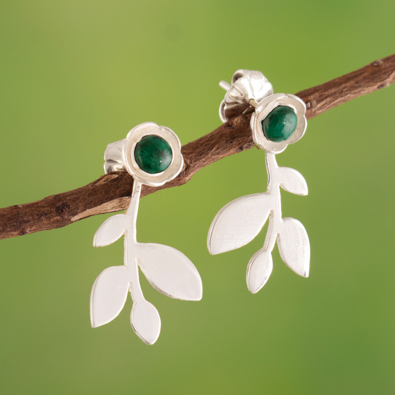 925 Silver and Chrysocolla Leaf Double-Sided Stud Earrings, "Leaves in Green"