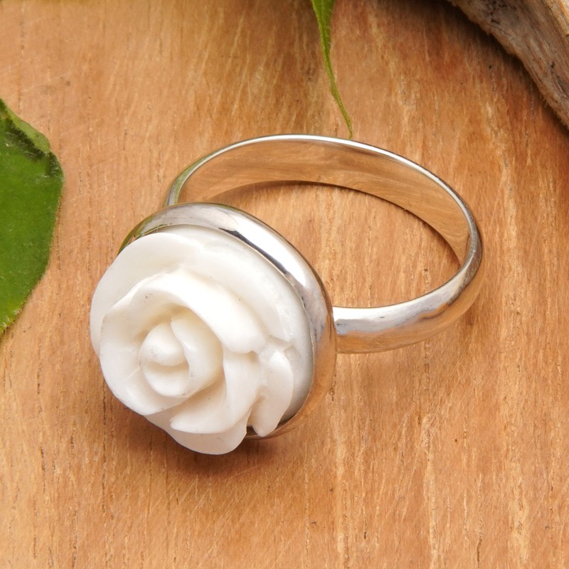 Minimalist Rose-Themed Sterling Silver Cocktail Ring, "Gentle Rose"