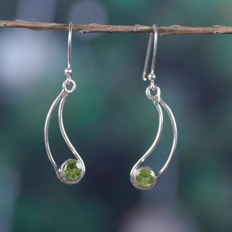 Abstract and Modern One-Carat Peridot Dangle Earrings, "Abstract Fortune"